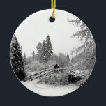 Winter Bridge Ornament Snow Trees Decorations<br><div class="desc">Winter Wonderland Ornaments Holiday Snow Covered Trees Decorations Personalized Classic Winter Bridge Decorations Beautiful Peace Joy Christmas Ornaments Your Name Here Winter Gifts Hanukkah Neutral Holiday Decorations Keepsakes Click "Customize" to Add Text Choose Fonts and Custom Colours Nonsecular Holiday Ornaments for Friend Family Men Women Kids Home & Office Original...</div>