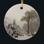 Winter Bridge Ornament Snow Trees Decorations<br><div class="desc">Winter Wonderland Ornaments Holiday Snow Covered Trees Classic Winter Bridge Decorations Beautiful Peace Joy Christmas Gifts Hanukkah Neutral Holiday Decorations Keepsakes & Gifts for Friend Family Men Women Kids Home & Office Original Stylish Nondenominational Holiday Art Decorations Holiday Greetings Christmas / Hanukkah Cards & Nonsecular Holiday Gifts Design by Kim...</div>