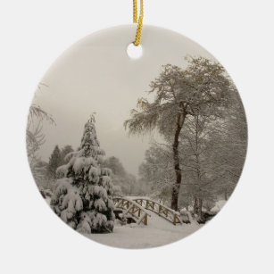 Winter Bridge Ornament Snow Trees Decorations