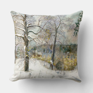 winter bridge throw pillow