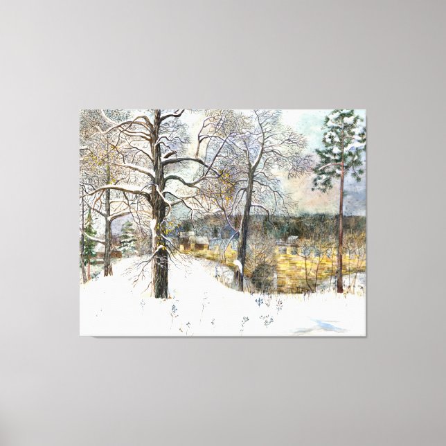 winter bridge Watercolor painting Canvas Print (Front)