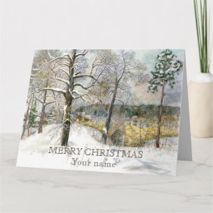 Winter bridge Watercolor painting Card
