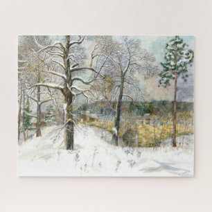 winter bridge Watercolor painting Jigsaw Puzzle