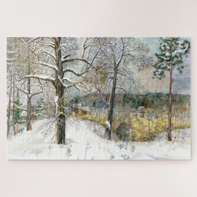 winter bridge Watercolor painting Jigsaw Puzzle (Horizontal)