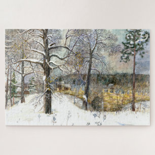 winter bridge Watercolor painting Jigsaw Puzzle
