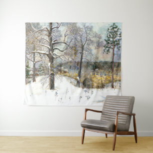 winter bridge Watercolor painting Tapestry
