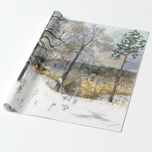 winter bridge Watercolor painting Wrapping Paper