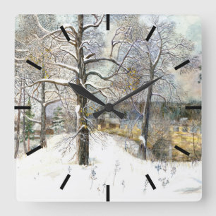 winter bridge watercolor square wall clock