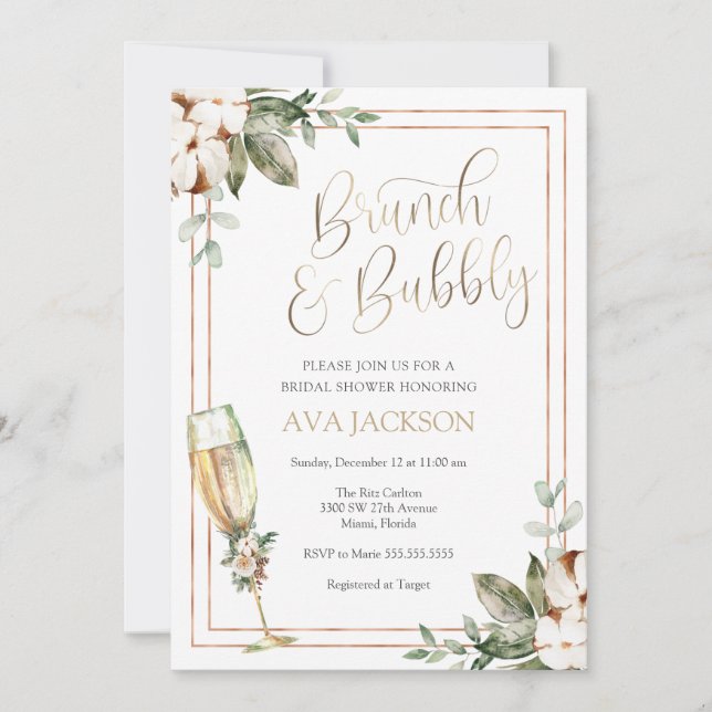 Winter Brunch and Bubbly Champagne Bridal Shower Invitation (Front)