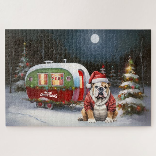 Winter Bulldog Caravan Christmas Adventure  Jigsaw Puzzle (Horizontal)