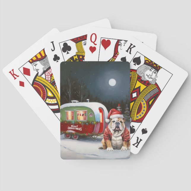 Winter Bulldog Caravan Christmas Adventure  Playing Cards (Back)