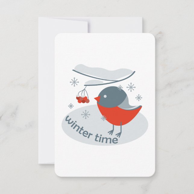 Winter bullfinch bird and red rowan berries (Front)