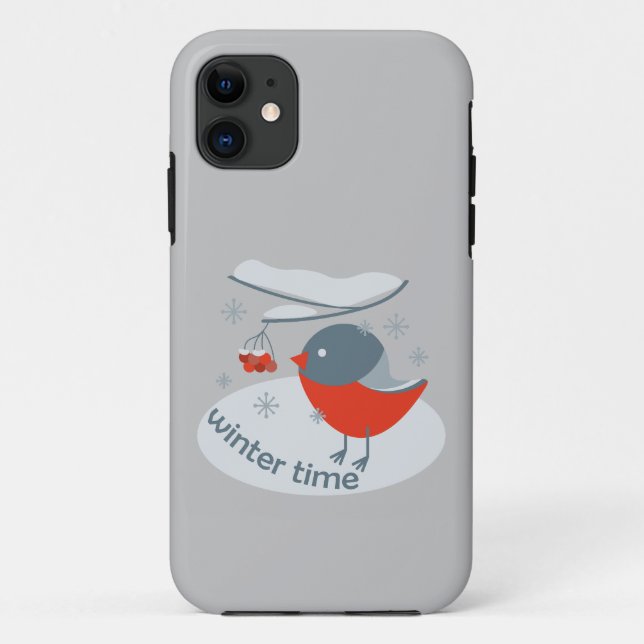 Winter bullfinch bird and red rowan berries Case-Mate iPhone case (Back)