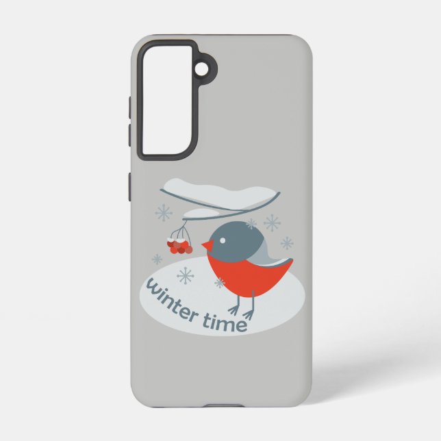 Winter bullfinch bird and red rowan berries samsung galaxy s21 case (Back)