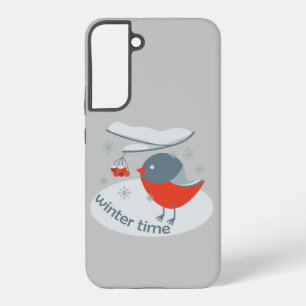 Winter bullfinch bird and red rowan berries samsung galaxy case