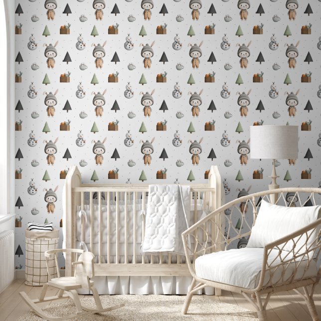 Winter Bunny and Snowman Wallpaper (Kids)