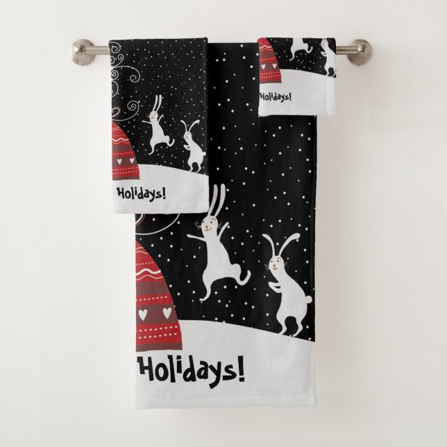 Winter Bunny Hoppy Holidays Bathroom Towel Set (Insitu)