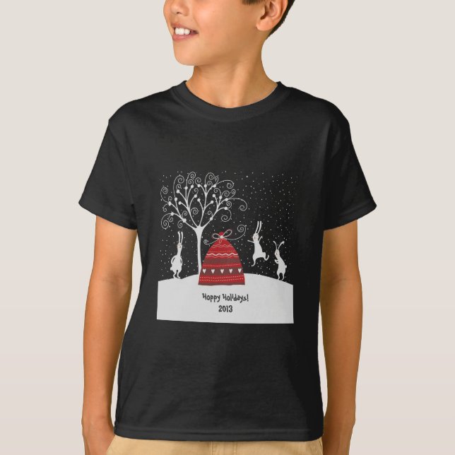 Winter Bunny Hoppy Holidays T-Shirt (Front)