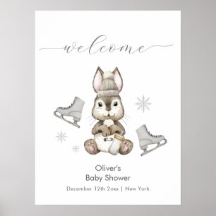 Winter Bunny Ice Skate Baby Shower Welcome Poster