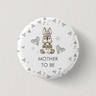 Winter Bunny Ice Skate Mother To Be Baby Shower 1 Inch Round Button