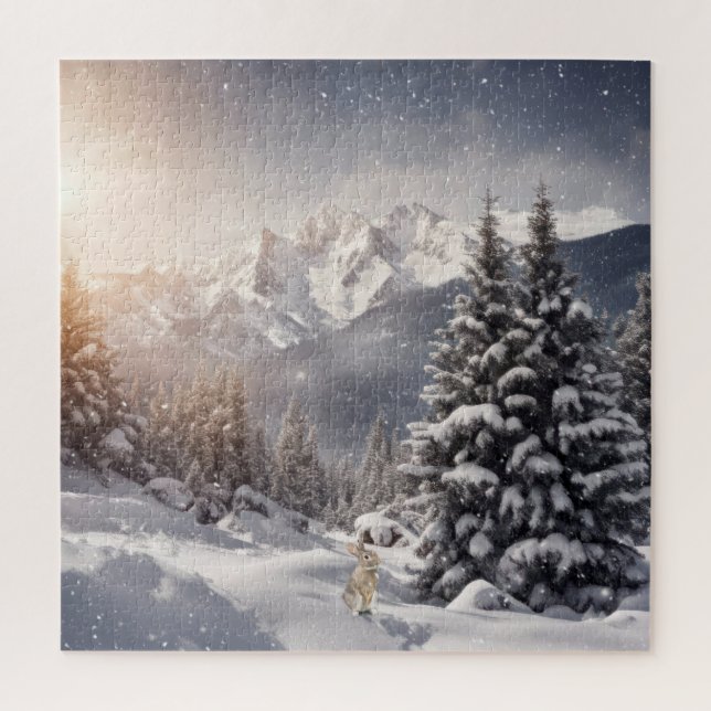 Winter Bunny In Snowflakes Jigsaw Puzzle (Vertical)