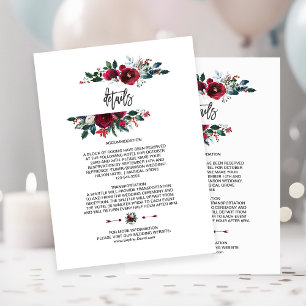 Winter Burgundy Floral Pine Frame Wedding Details Enclosure Card