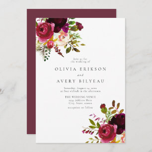 Winter Burgundy Maroon Marsala Floral Wedding Invitation