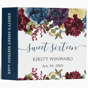 Winter Burgundy Navy & Gold Floral Sweet 16 Album Binder