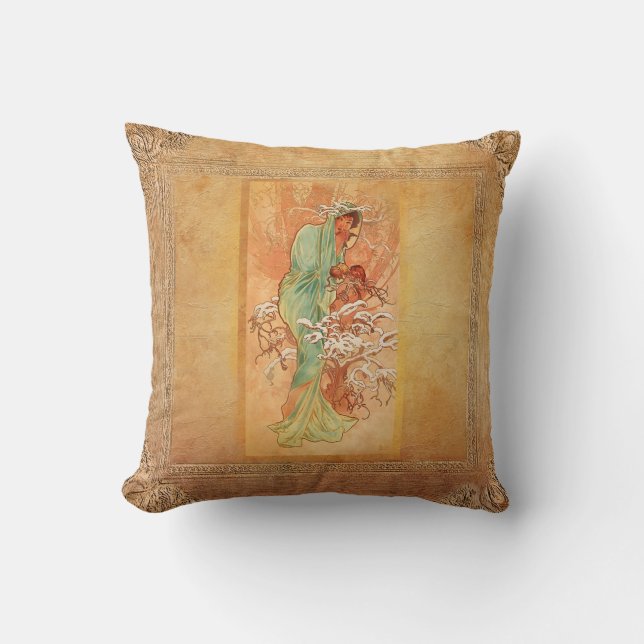 Winter by Alphonse Mucha Throw Pillow (Front)