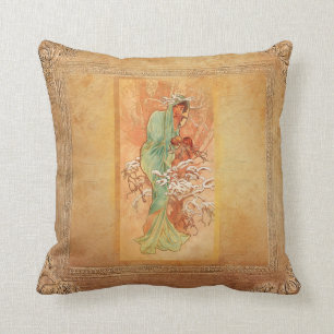 Winter by Alphonse Mucha Throw Pillow