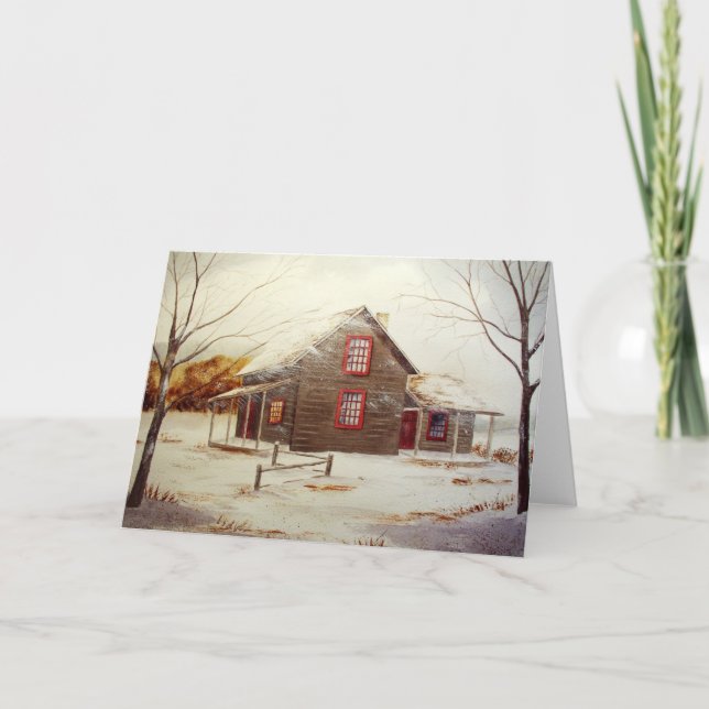 Winter Cabin Blank Greeting Card (Front)