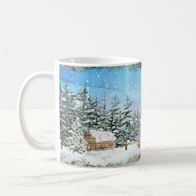 Winter Cabin Christmas Coffee Mug (Left)