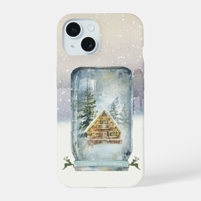 Winter Cabin Christmas  iPhone 15 Case (Back)