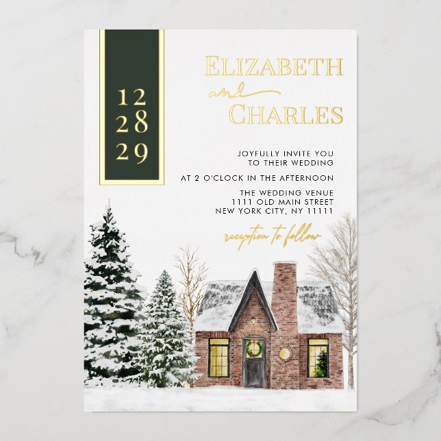 Winter Cabin Cottage Green Rustic Wedding (Front)