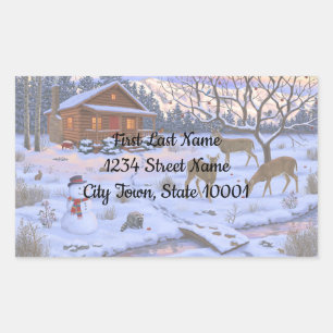 Winter Cabin Deer In Snow Christmas Scene Sticker