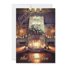 Winter Cabin Fireplace Holiday Invitation