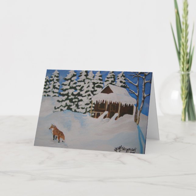 Winter Cabin Fox Christmas Card (Front)
