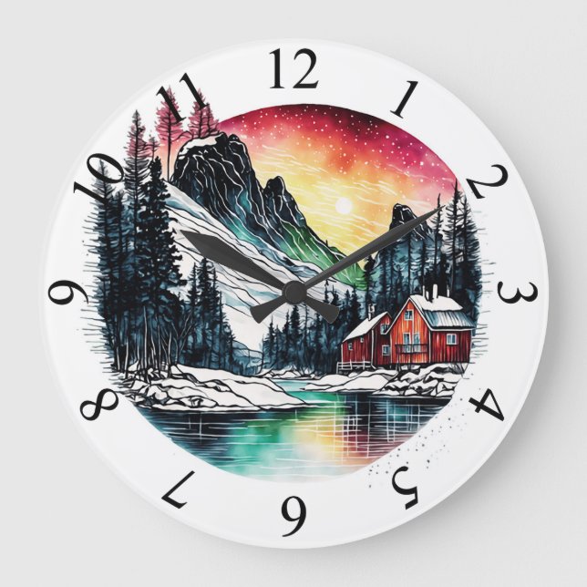 Winter Cabin Glow Large Clock (Front)