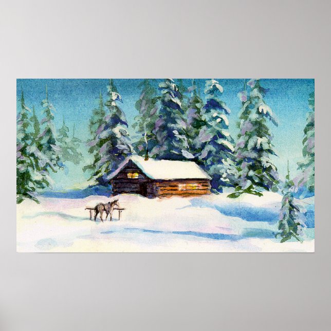 WINTER CABIN & HORSE  by SHARON SHARPE Poster (Front)