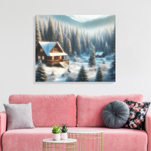 Winter Cabin in the Forest Canvas Print