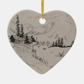 Winter Cabin of the North Woods Ceramic Ornament