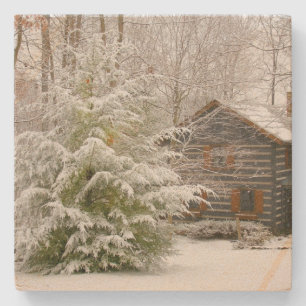 Winter Cabin Stone Coaster