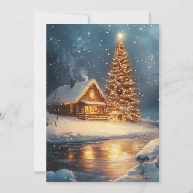  Winter Cabin with Christmas Tree | Holiday Scene Thank You Card (Front)