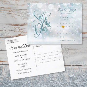 Winter Calendar Gold Heart Save the Date  Announcement Postcard