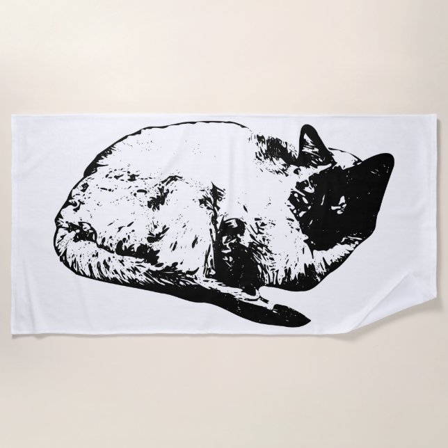 Winter-calm feline silhouette beach towel (Front)