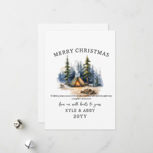 Winter Camping Bonfire Moonlight Christmas Forest Holiday Card