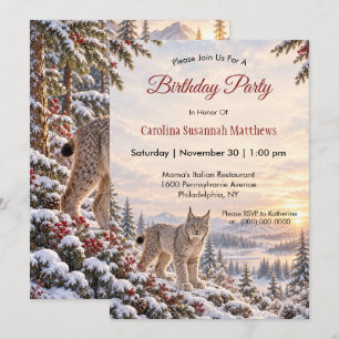 Winter  Canada Lynx Snowy Forest Birthday Party Invitation