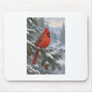 Winter Cardinal beside a Quiet Forest Stream Mouse Pad