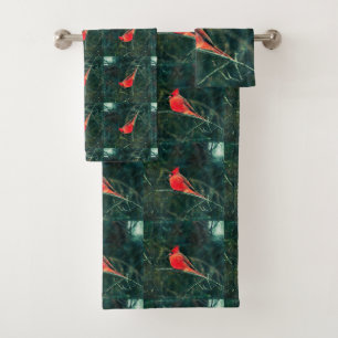 Winter Cardinal in Snowstorm - Enhanced Bath Towel Set