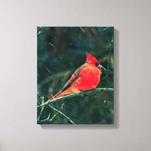 Winter Cardinal in Snowstorm - Enhanced Canvas Print
